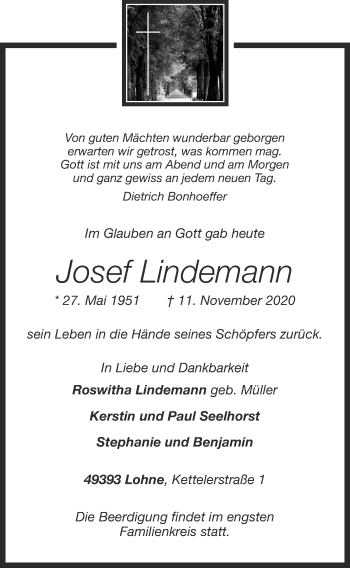 Anzeige von Josef Lindemann von OM-Medien