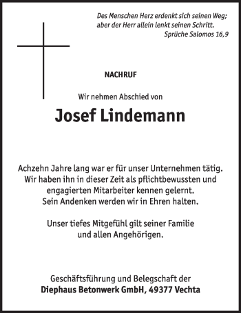 Anzeige von Josef Lindemann von OM-Medien