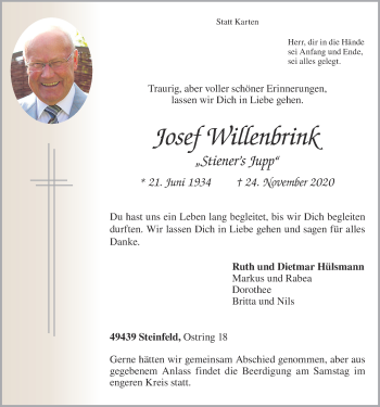 Anzeige von Josef Willenbrink von OM-Medien