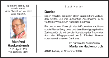 Anzeige von Manfred Hackenbruch von OM-Medien