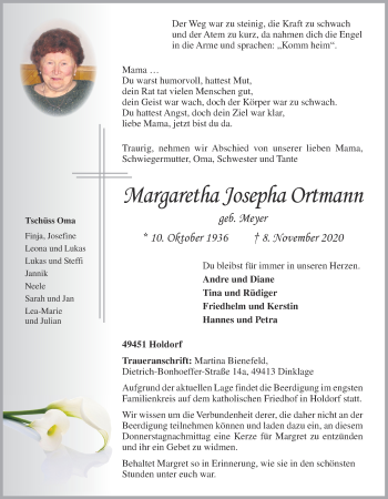 Anzeige von Margaretha Josepha Ortmann von OM-Medien