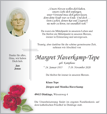 Anzeige von Margret Haverkamp-Tepe von OM-Medien