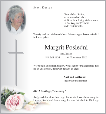 Anzeige von Margrit Posledni von OM-Medien