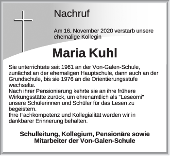 Anzeige von Maria Kuhl von OM-Medien