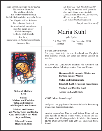 Anzeige von Maria Kuhl von OM-Medien