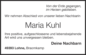 Anzeige von Maria Kuhl von OM-Medien