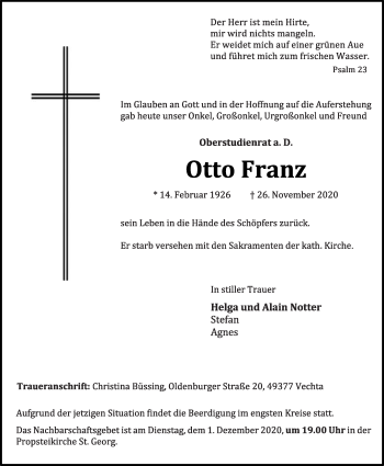 Anzeige von Otto Franz von OM-Medien