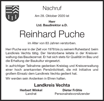 Anzeige von Reinhard Puche von OM-Medien