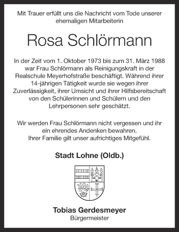 Anzeige von Rosa Schlörmann von OM-Medien