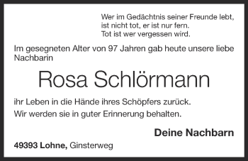 Anzeige von Rosa Schlörmann von OM-Medien