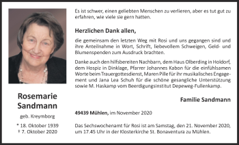 Anzeige von Rosemarie Sandmann von OM-Medien