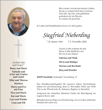 Anzeige von Siegfried Nieberding von OM-Medien