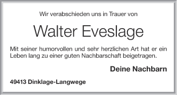 Anzeige von Walter Eveslage von OM-Medien