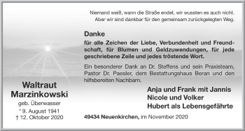 Anzeige von Waltraut Marzinkowski von OM-Medien