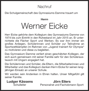 Anzeige von Werner Eicke von OM-Medien