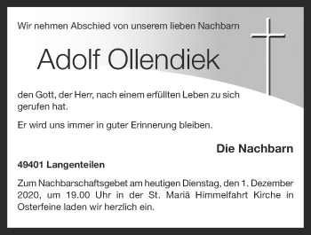 Anzeige von Adolf Ollendiek von OM-Medien