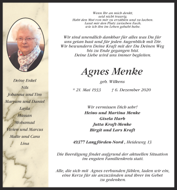 Anzeige von Agnes Menke von OM-Medien