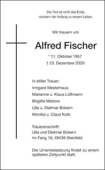 Anzeige von Alfred Fischer von OM-Medien