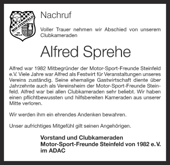Anzeige von Alfred Sprehe von OM-Medien
