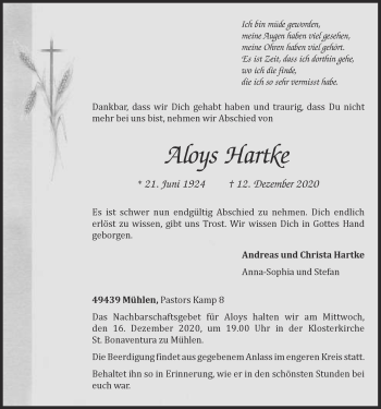 Anzeige von Aloys Hartke von OM-Medien
