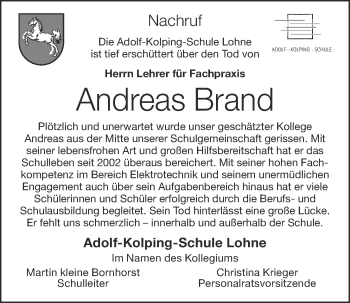 Anzeige von Andreas Brand von OM-Medien