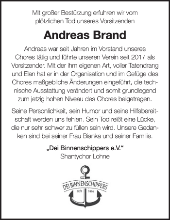 Anzeige von Andreas Brand von OM-Medien