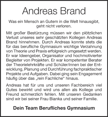 Anzeige von Andreas Brand von OM-Medien