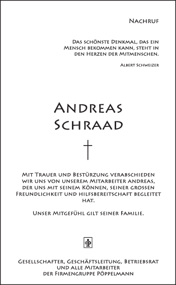 Anzeige von Andreas Schraad von OM-Medien