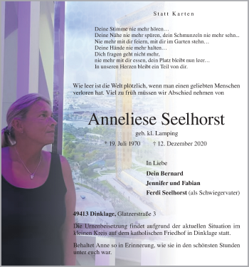 Anzeige von Anneliese Seelhorst von OM-Medien