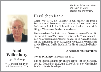 Anzeige von Anni Willenborg von OM-Medien