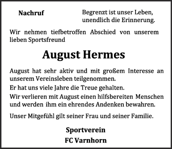 Anzeige von August Hermes von OM-Medien