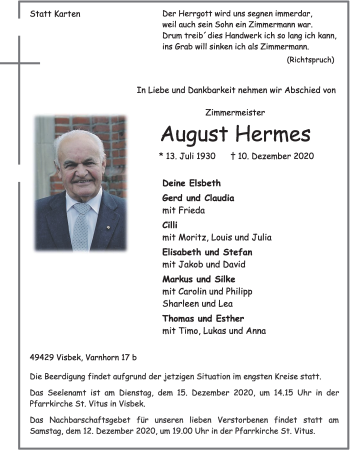 Anzeige von August Hermes von OM-Medien