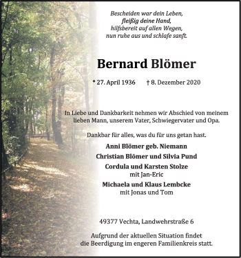 Anzeige von Bernard Blömer von OM-Medien