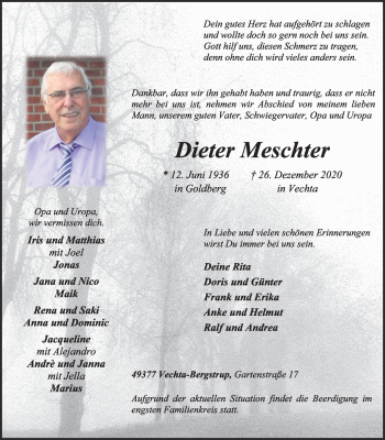 Anzeige von Dieter Meschter von OM-Medien