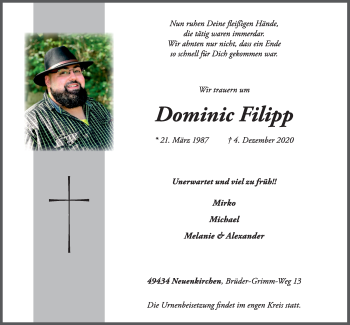 Anzeige von Dominic Filipp von OM-Medien