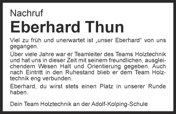 Anzeige von Eberhard Thun von OM-Medien