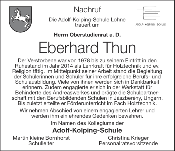 Anzeige von Eberhard Thun von OM-Medien