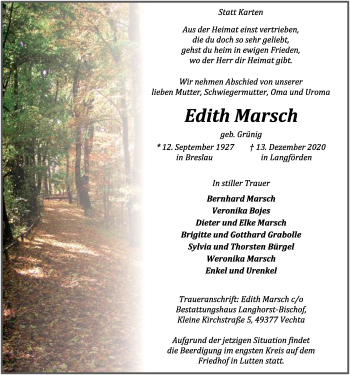 Anzeige von Edith Marsch von OM-Medien