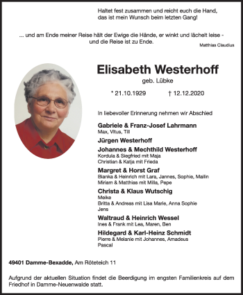 Anzeige von Elisabeth Westerhoff von OM-Medien