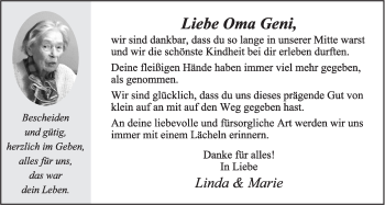 Anzeige von Eugenie Stosun von OM-Medien