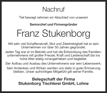 Anzeige von Franz Stukenborg von OM-Medien