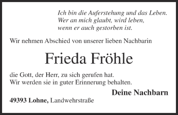 Anzeige von Frieda Fröhle von OM-Medien
