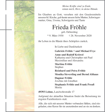 Anzeige von Frieda Fröhle von OM-Medien