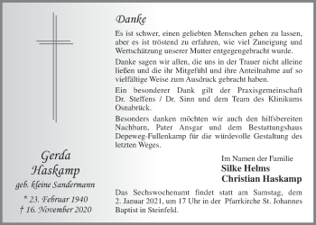 Anzeige von Gerda Haskamp von OM-Medien