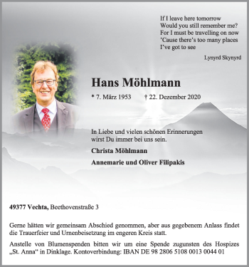 Anzeige von Hans Möhlmann von OM-Medien