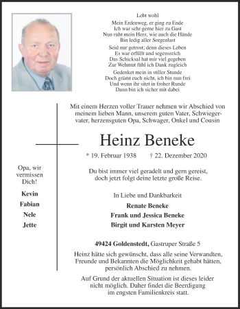 Anzeige von Heinz Beneke von OM-Medien