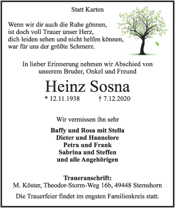 Anzeige von Heinz Sosna von OM-Medien