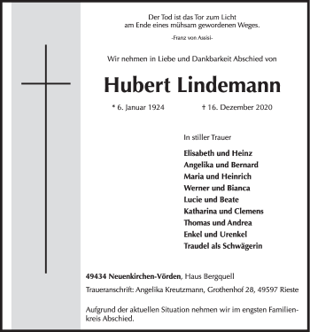 Anzeige von Hubert Lindemann von OM-Medien