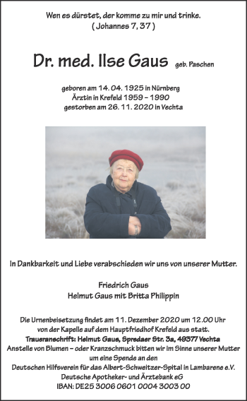 Anzeige von Ilse Gaus von OM-Medien