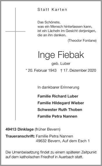 Anzeige von Inge Fiebak von OM-Medien